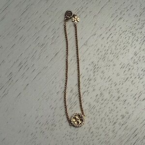 Tory Burch Gold Logo Disc Bracelet with Crystal Halo